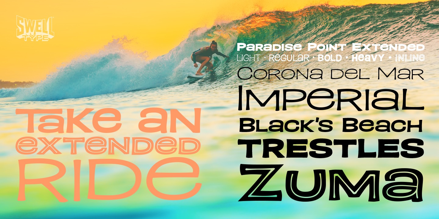 Beispiel einer Paradise Point Inline Extended-Schriftart